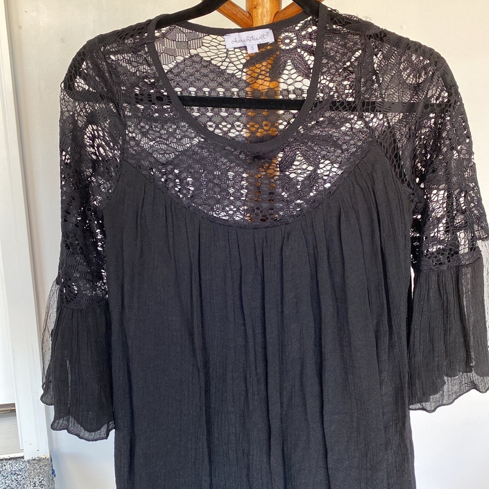 SALE $7 Karen Hart Lace Neckline Black Dress S - Picture 3 of 14